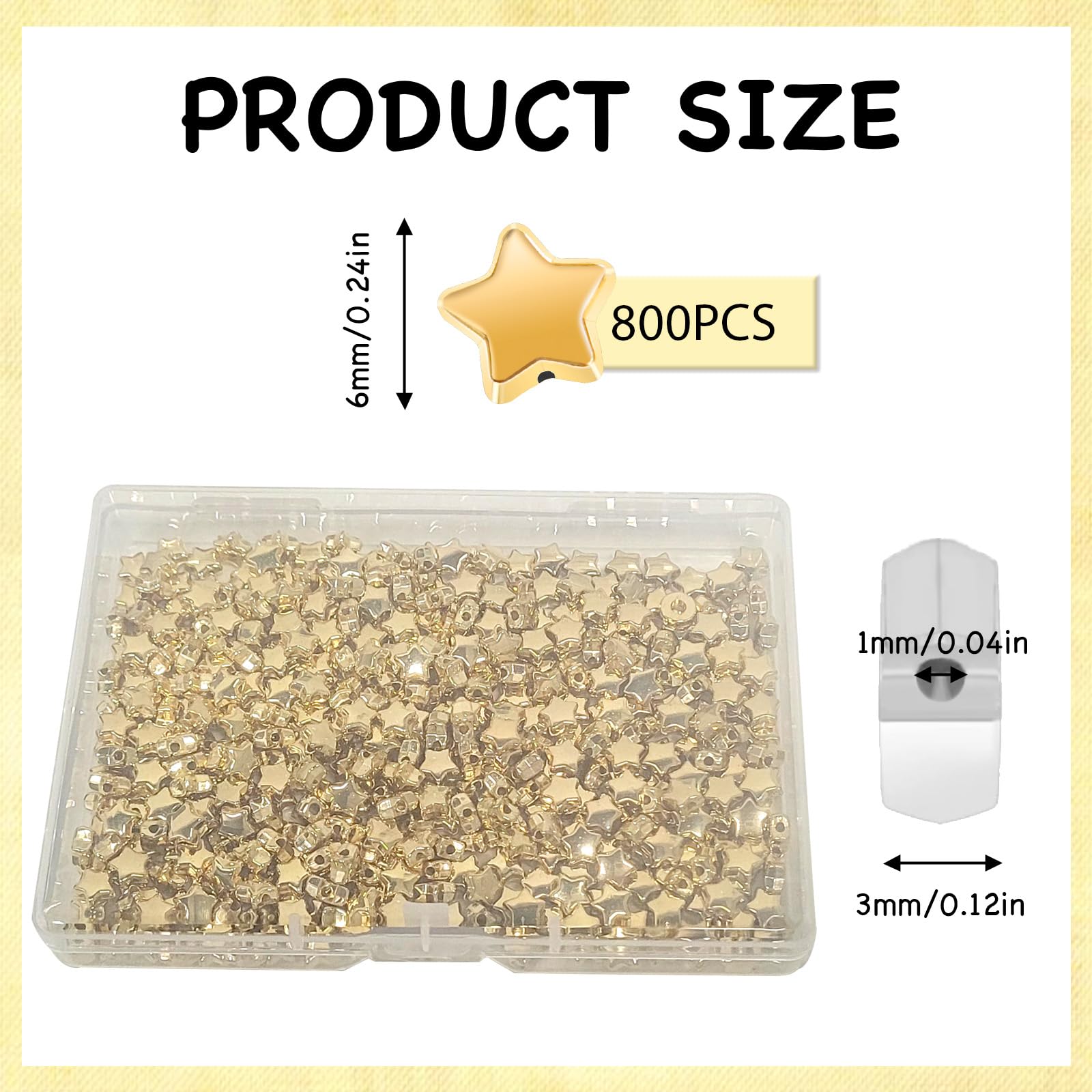 800 Pcs Star Beads 6mm Star Shape Spacer Star Spacer Beads Star Pony Beads Five-Pointed Star Bracelet Charms with Box Sealing Star Beads for Jewelry Making (Gold)