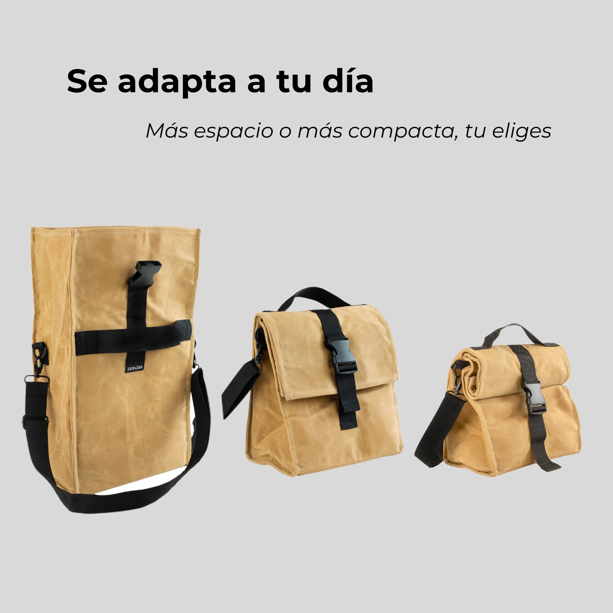 Bolsa Isotérmica Porta Alimentos Premium para Trabajo y Oficina (Tan) | Alternativa elegante-Estilo profesional-Lona encerada premium-Roll Top-Incluye funda cubiertos