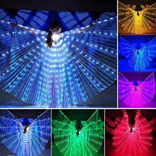 Miniatura 7 de Alas iluminadas que brillan en la danza de ángel para niñas, alas de baile de ángel con palos iluminados, disfraces de danza del vientre para ropa