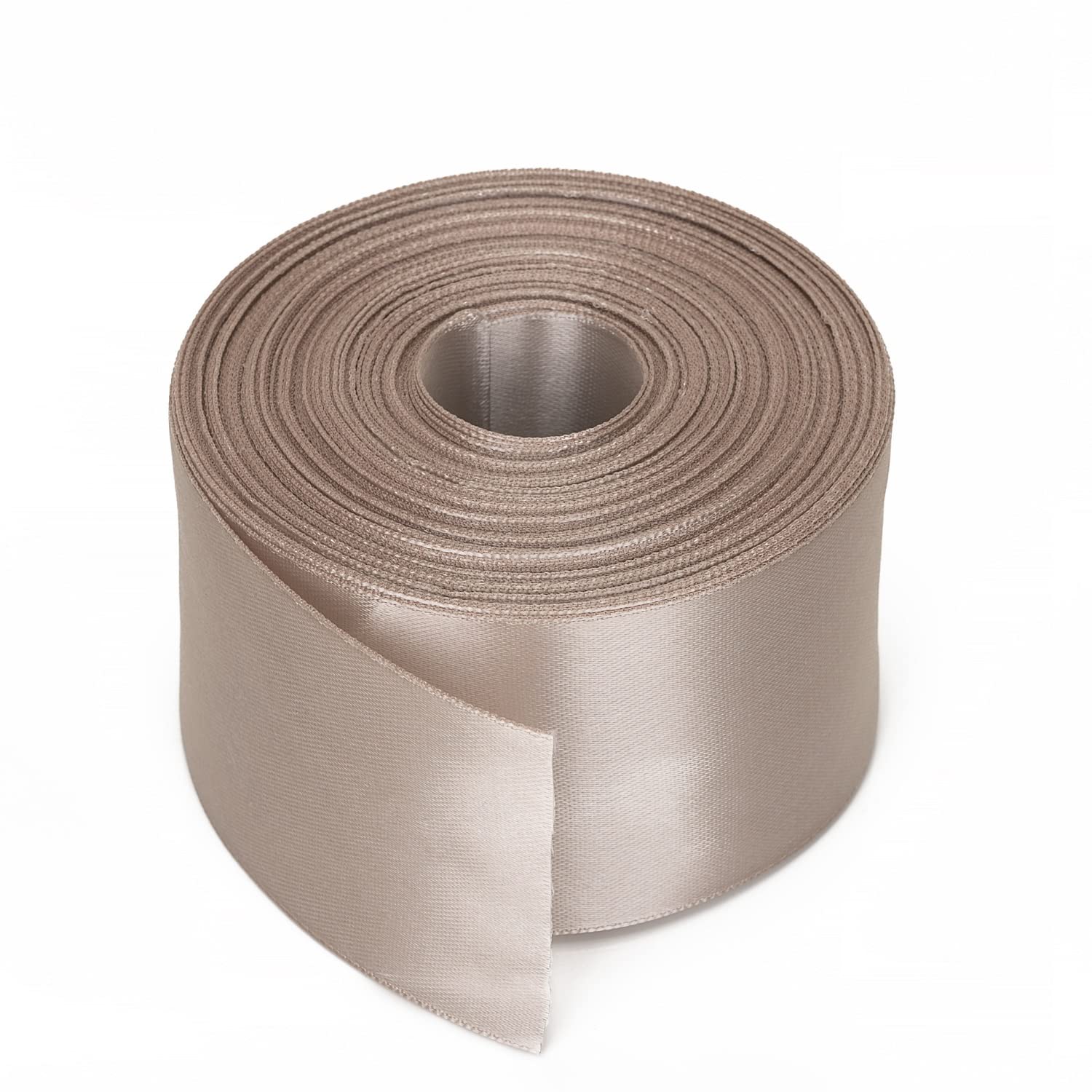 Trimming Shop Taupe Ribbon Roll - 40mm x 25 Metres - Double Sided Satin Brightly Coloured - 100% Polyester - for Gift Wrapping, Decorating, Arts and Craft - Machine Washable โ image 1