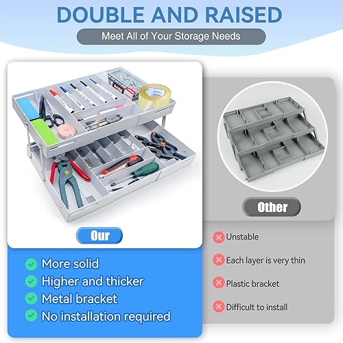 Miniatura 6 de Organizador inteligente de cajones de varios niveles versión 2025, bandeja expandible de 2 niveles de 1.6 pulgadas por nivel, diseño más profundo y