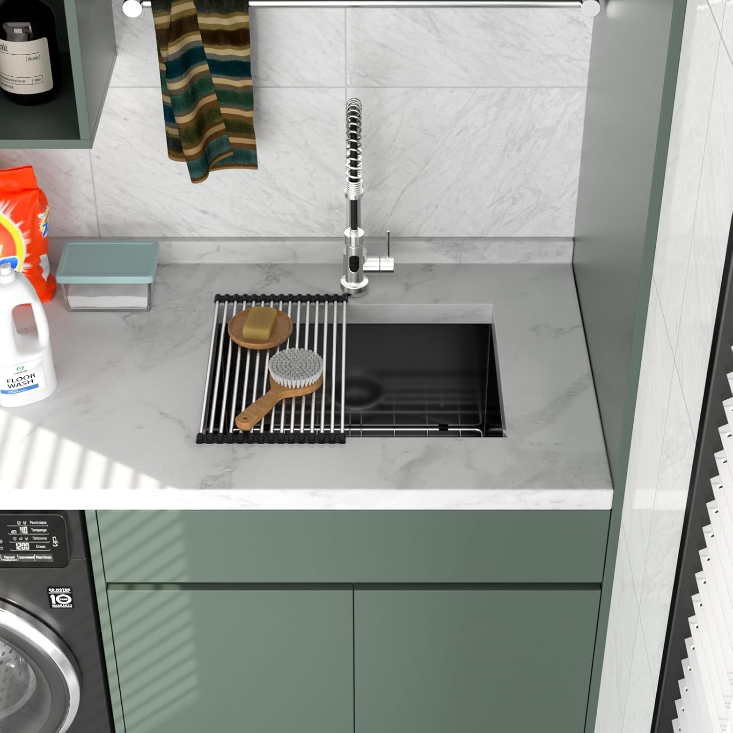 Logmey 23x18 Black Undermount Laundry Sink 23 Inch Laundry Room 12" Deep Sinks Handmade 16 Gauge Heavy Duty Stainless Steel Large Capacity Utility Washing Tub for Home & Commercial Use