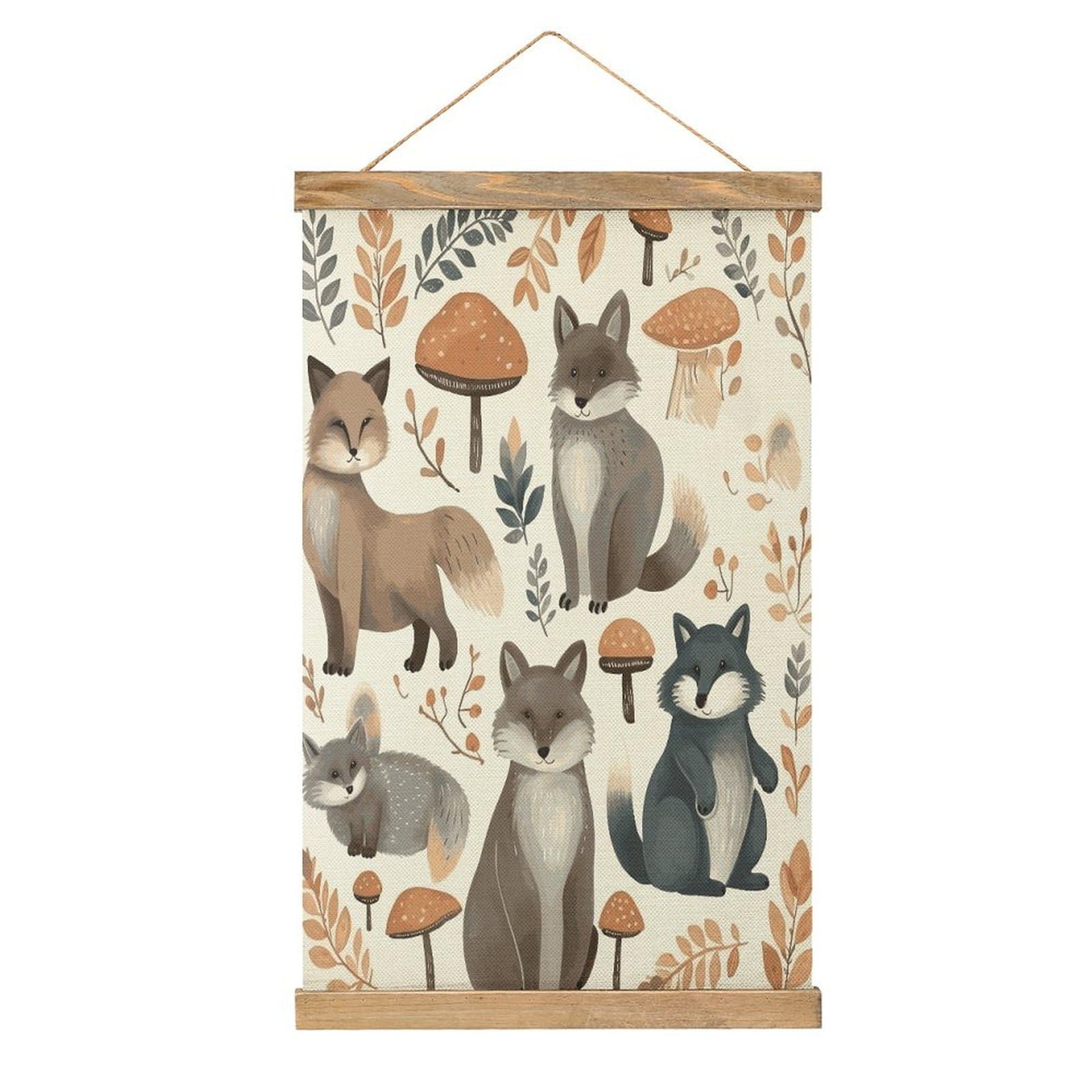 FekiLoot Woodland Raccoon Animals Wall Art Poster Hanger Frame Linen Wall Art Decor Vintage Hanging Poster Hanging Wall Decor Rustic Retro Wall Art Print for Living Room Decor 20.4 X 13.1Inches