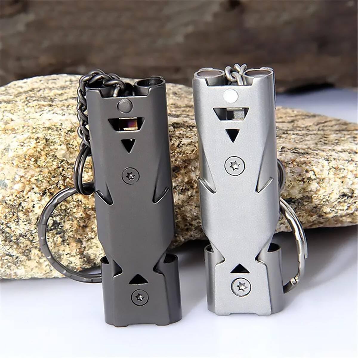 Store2508 Whistle Emergency, Safety Survival Whistle with Lanyard Keychain, High Pitch Double Tubes Coyote Whistle for Hiking Camping Hunting Boating Rescue Signal Whistle (Black 2 Pcs)
