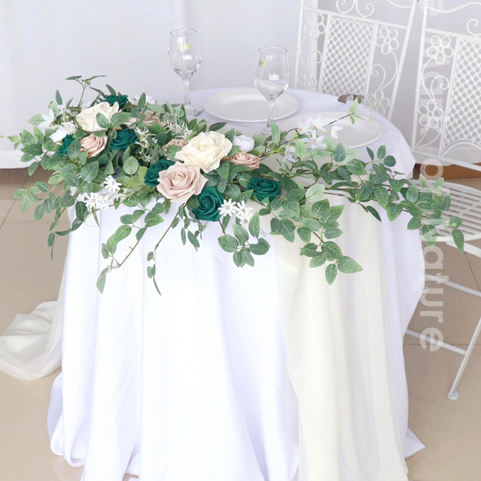 Set di 2 Fiori Artificiali per Decorazioni da Tavolo per Matrimoni, Arco Nuziale e centrotavola Versatili per tavoli, Ghirlanda di Verde, Composizione Floreale e Decorazioni per la tavola (Verde)
