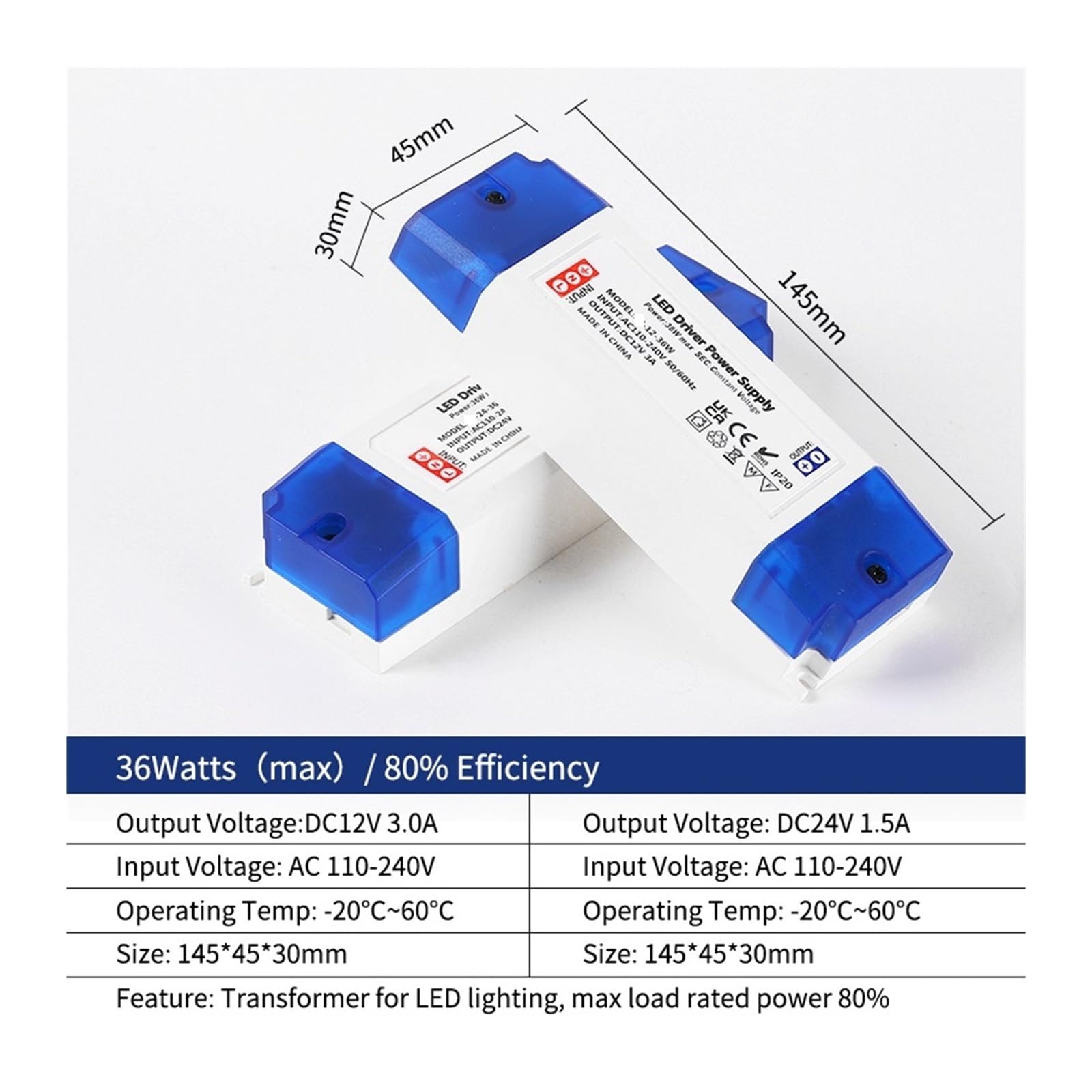 Sterownik LED AC 110-240 V, transformator oświetlenia 100 W, 80 W, 60 W, 36 W, 24 W, 12 W, adapter taśmy świetlnej DC 12 V 24 V, stałe napięcie, 1 szt. (36 W, DC 12 V)