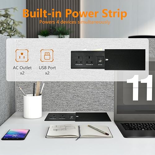 Miniatura 3 de Estación de trabajo de cubículo de oficina para 3 personas con cajones y tomas de corriente integradas, divisiones de pared ajustables, diseños