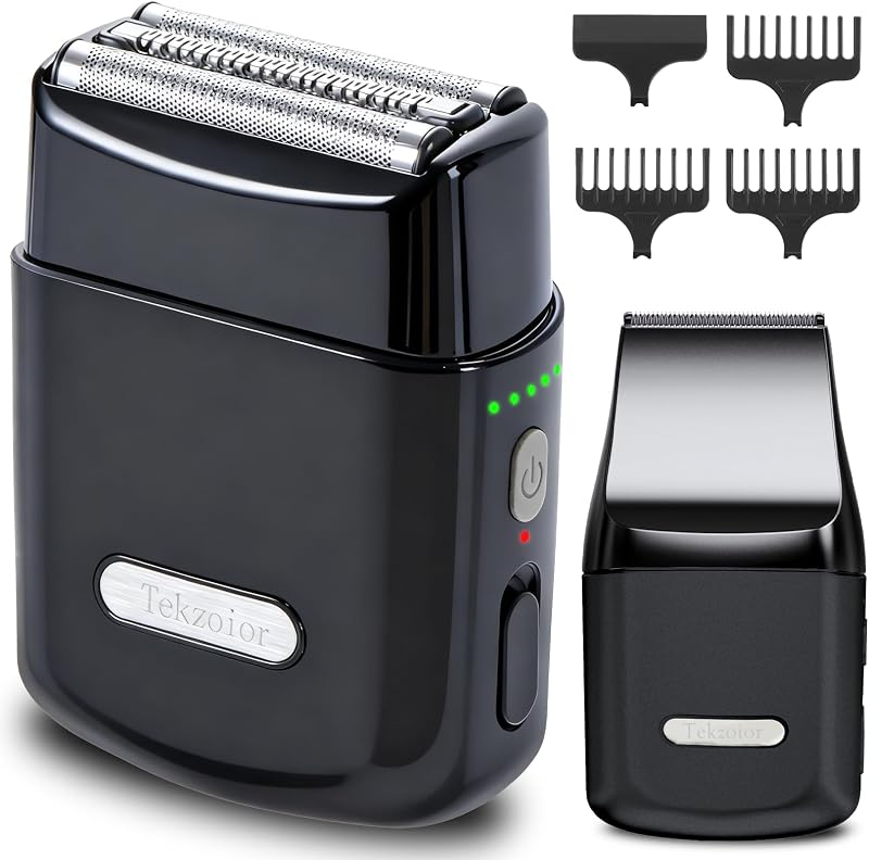 Barbeador elétrico de tela Tekzoior 2 em 1 com aparador, 3 lâminas flutuantes, motor de 7200 RPM e carregamento USB-C