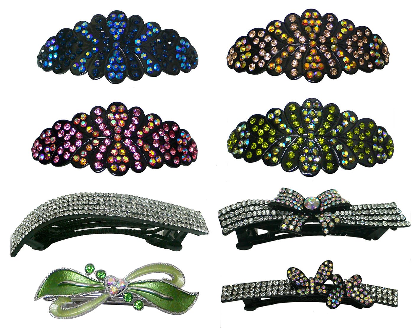 Set of 8, 8 Count, Crystal Barrettes Combo 5 Styles French Clip for Women Girls NM2BFYY012-4001g-8