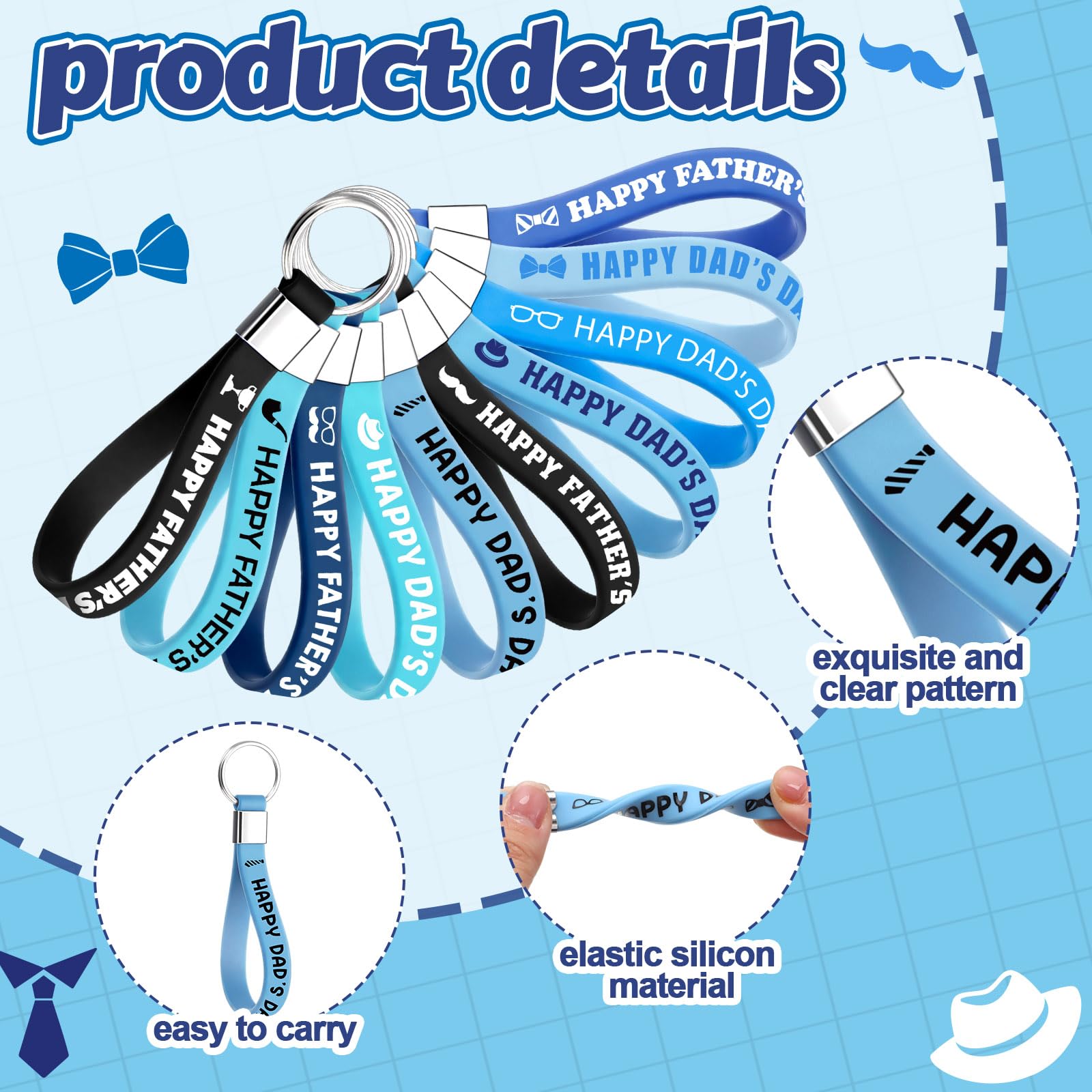 Huquary 100 Pcs Happy Father's Day Silicone Keychains Best Father Gift Rubber Keyrings Thank You Dad Gift Keychain Wristlet Dad Birthday Gifts from Daughter Son Party Favors Papa Appreciation