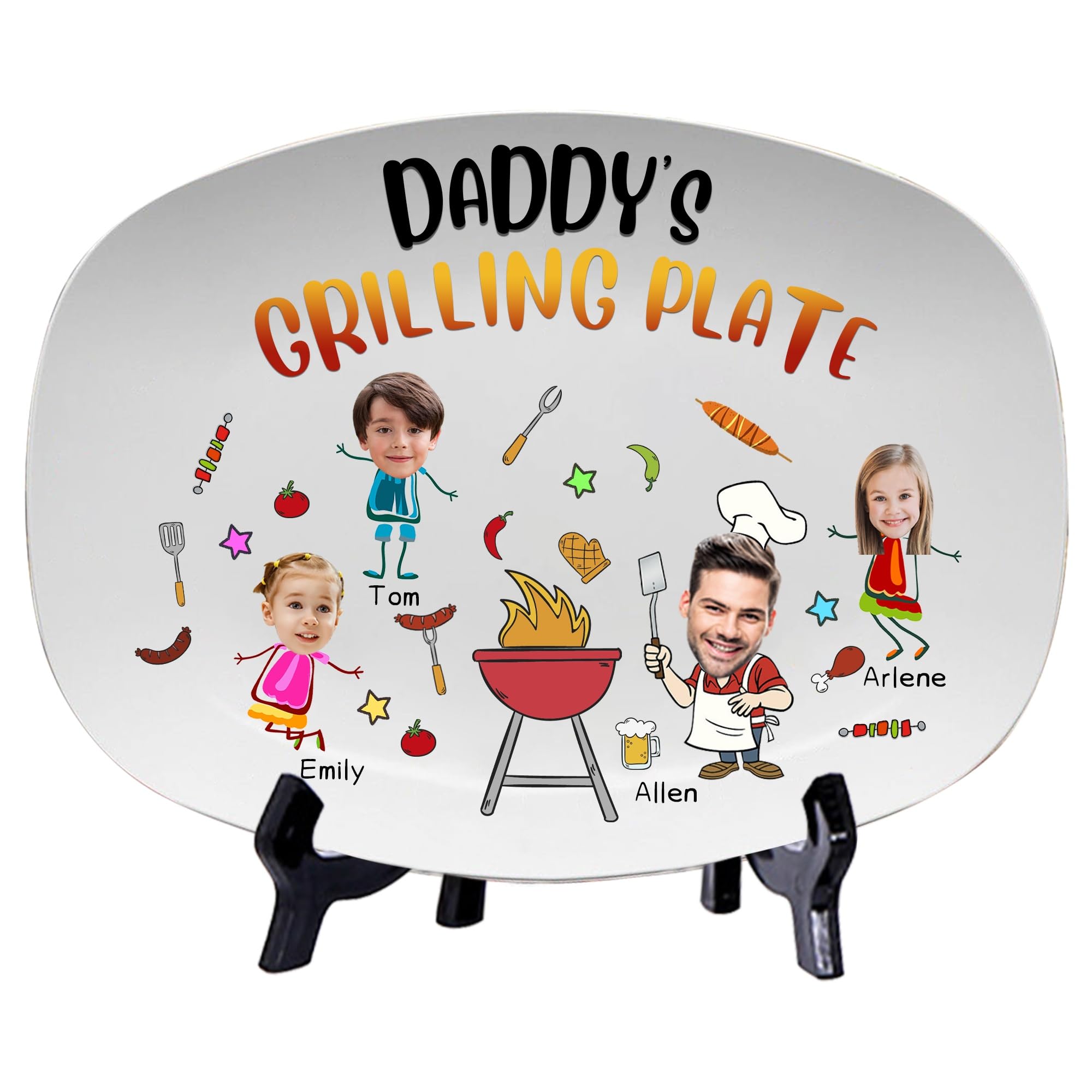 Plaque à griller personnalisée drôle avec visage de papa, photo et nom, cadeau fête des pères Noël anniversaire
