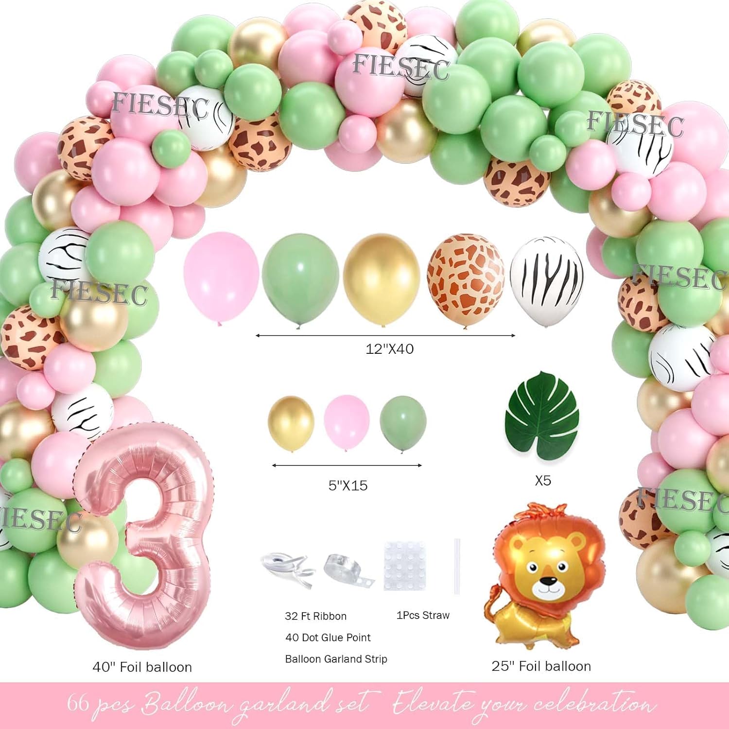Young Wild and Three Party Decorations Girl, Safari 3rd Birthday Supplies, Jungle Animal Themed 3 Year Old Party Supplies Tableware Set With Backdrop Balloon Banner Cutlery Straw Serves 20