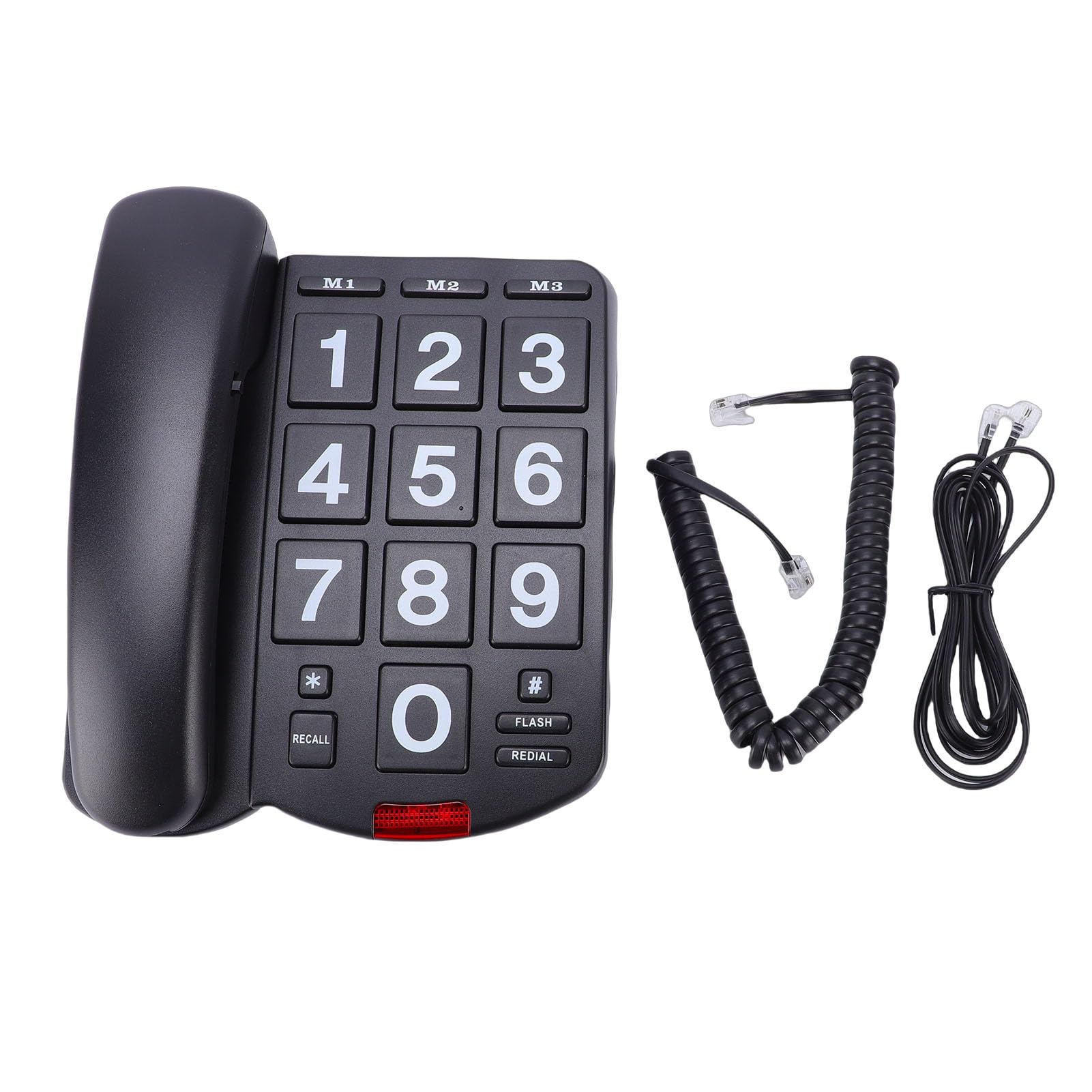 Naroote Telefono con Tasti Grandi, Telefono Fisso con Filo, Suoneria Forte da 110 DB con LED Lampeggiante, 3 Chiamate Rapide a un Tocco e Funzione di Ricomposizione, Ideale per Anziani e Persone con