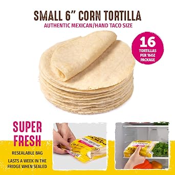 Del Campo Soft Corn Tortillas 6 Inch Round 1 Lb. Bag. 100% Delicious, Gluten Free and All-Corn Authentic Mexican Food. Many Serving Options: Wraps, Tacos, Quesadillas or Burritos, Kosher. (16ct.)