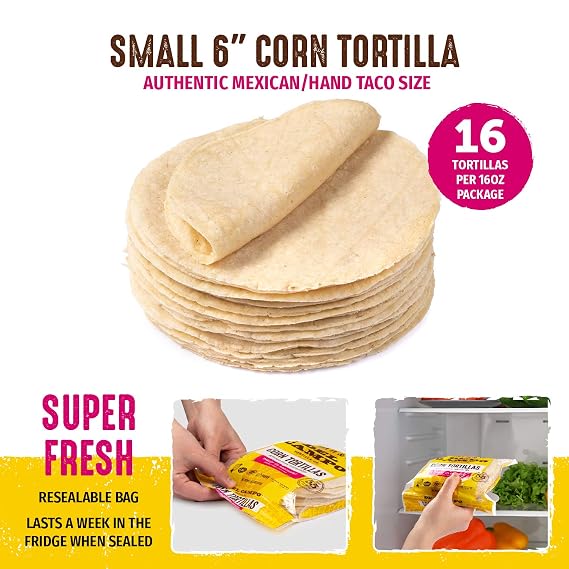 Del Campo Soft Corn Tortillas 6 Inch Round 1 Lb. Bag. 100% Delicious, Gluten Free and All-Corn Authentic Mexican Food. Many Serving Options: Wraps, Tacos, Quesadillas or Burritos, Kosher. (16ct.)