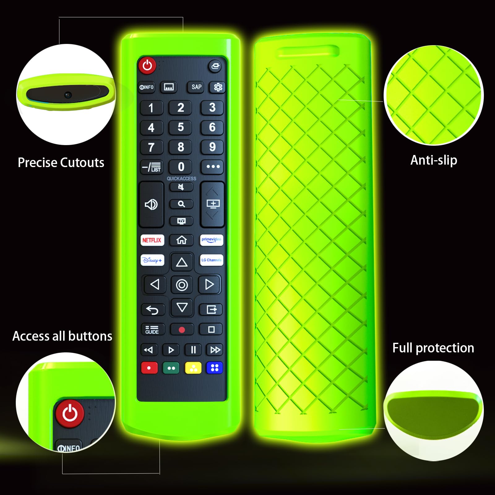 Paquete de 2 fundas para mando a distancia LG TV, funda para mando a distancia LG para Smart TV, funda de repuesto para batería que brilla en la oscuridad, verde y azul