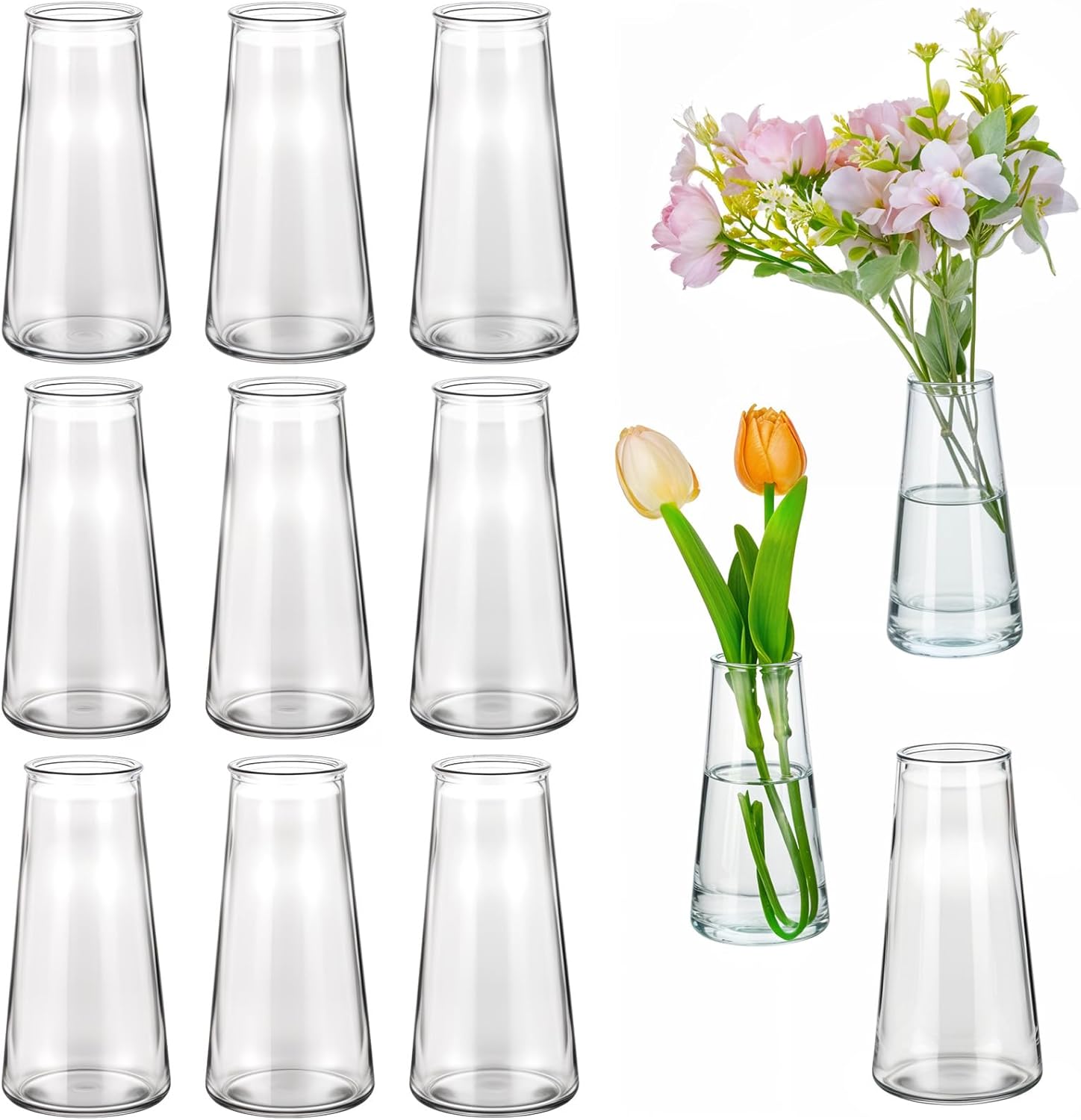 Clear Flower Vases for Centerpieces: Modern Glass Vase Set of 12 for Wedding Party Centerpiece Home Table Decor 5.3In Small Bud Vases for Flowers Rose Tulip Stems