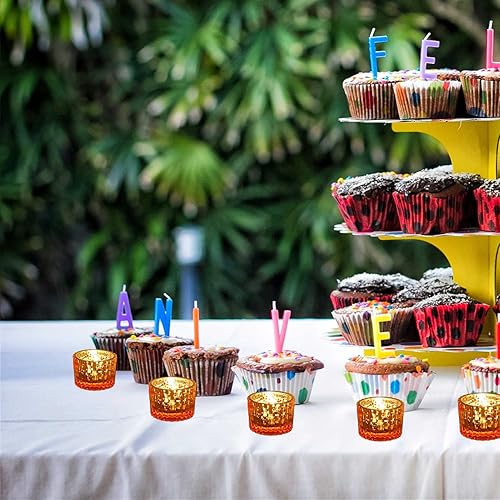 Miniatura 6 de VOHO 24 portavelas votivas doradas para decoraciones navideñas, velas de té, centros de mesa dorados para mesa, portavelas pequeño acanalado para