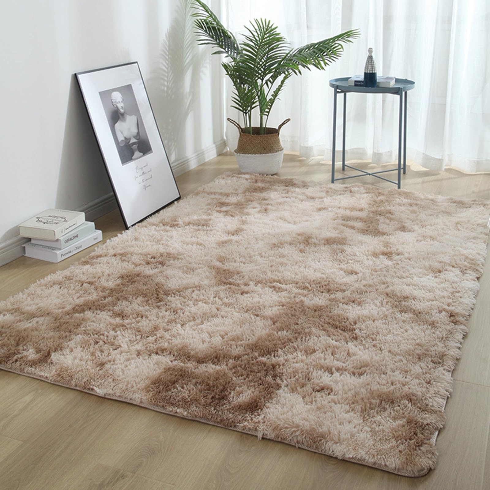 XUEDNGM Area Rugs for Bedroom Rugs 67 x 180 cm(26 x 71inch) Modern, Fluffy, Non-Slip Underside, Easy Care Fluffy Area Rugs Plush Carpet Carpets Mat Beside Rugs for Bedroom, Light beige