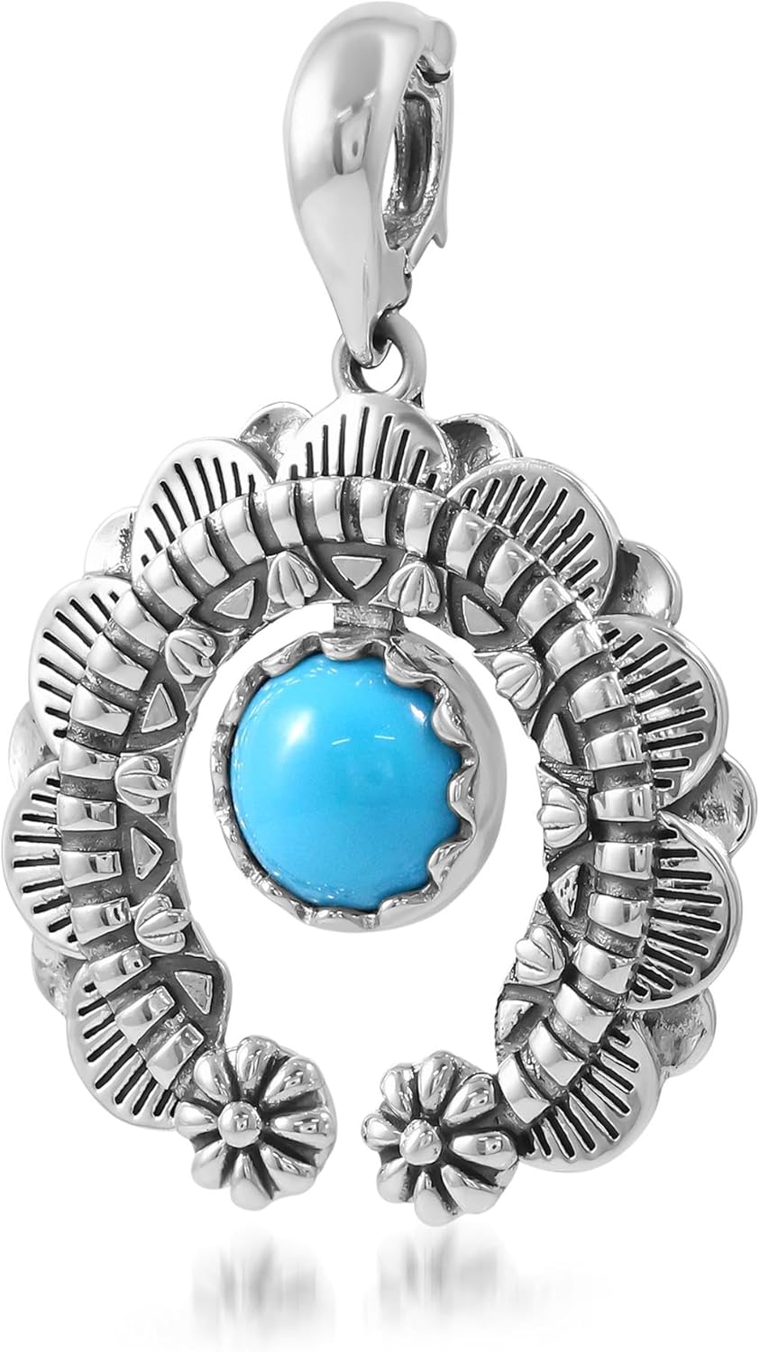 American West Jewelry Sterling Silver Genuine Gemstone Round Cut Naja Pendant Enhancer