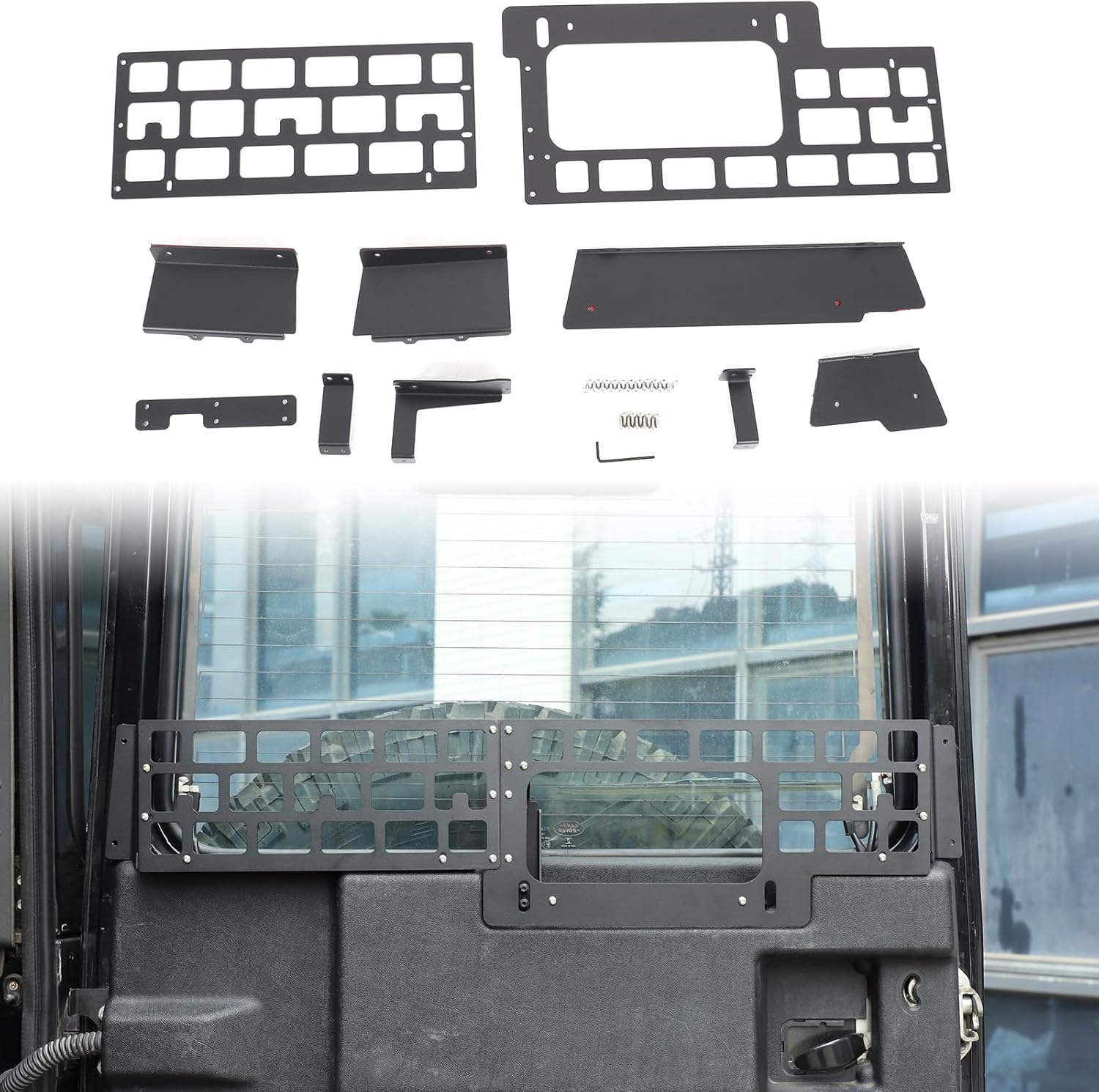 PIUGILH Rear Window Side Storage Racks Compatible with Land Rover Defender 2004-2018 Trunk Side Window Molle Storage Panels Cargo Racks