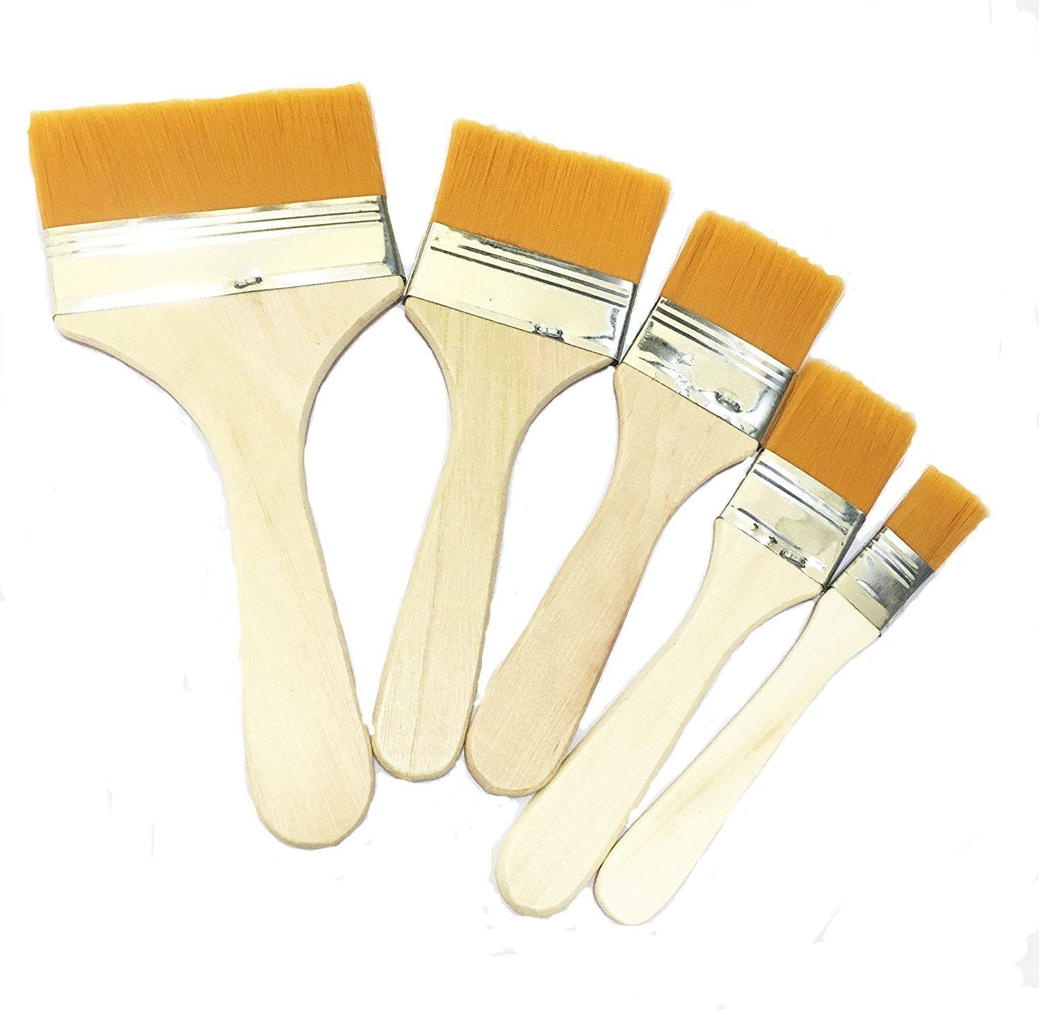 Polyester Bristle Paint Brush,Cleaning Brush,Board Brush,Dusting Brush,Anti-Static Brush with Wooden Handlee,Different Size（12.8cm,14cm,15cm,15.5cm,17cm）5 Pack per Set