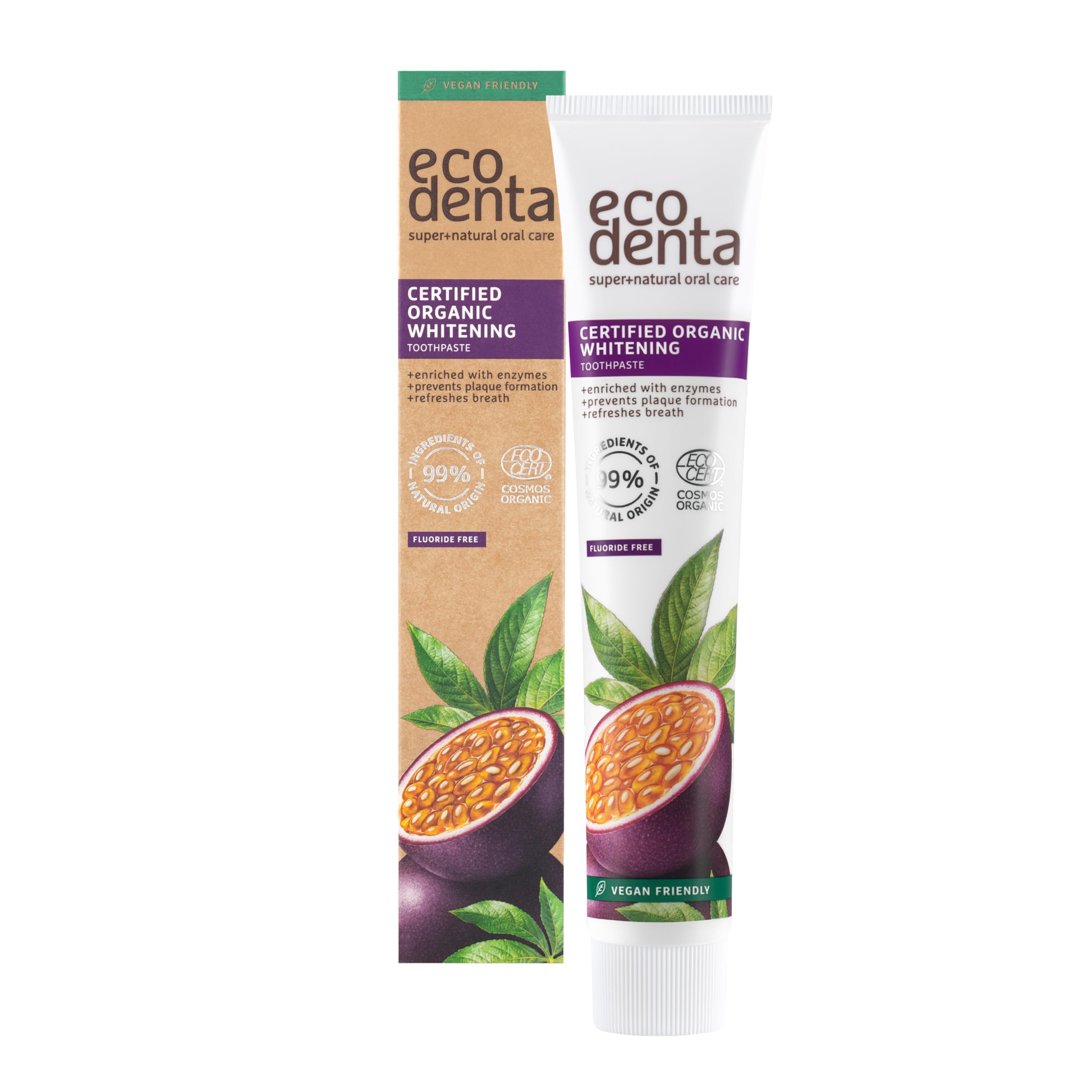ECODENTA Certified Organic Whitening Passion Fruit Toothpaste with Enzymes, 75ml