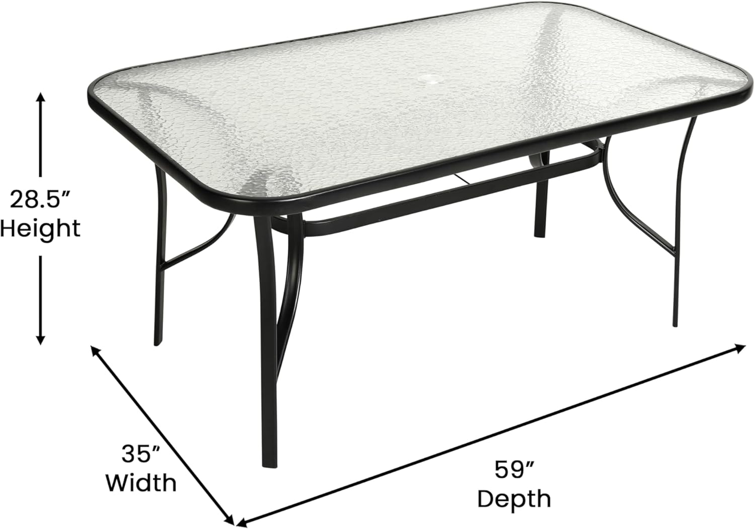 Flash Furniture Brazos Commercial Outdoor Dining Set, 60" Tempered Glass Patio Table with Umbrella Hole, 6 Stack Chairs with Flex Comfort Seats and Backs, Gray/Black