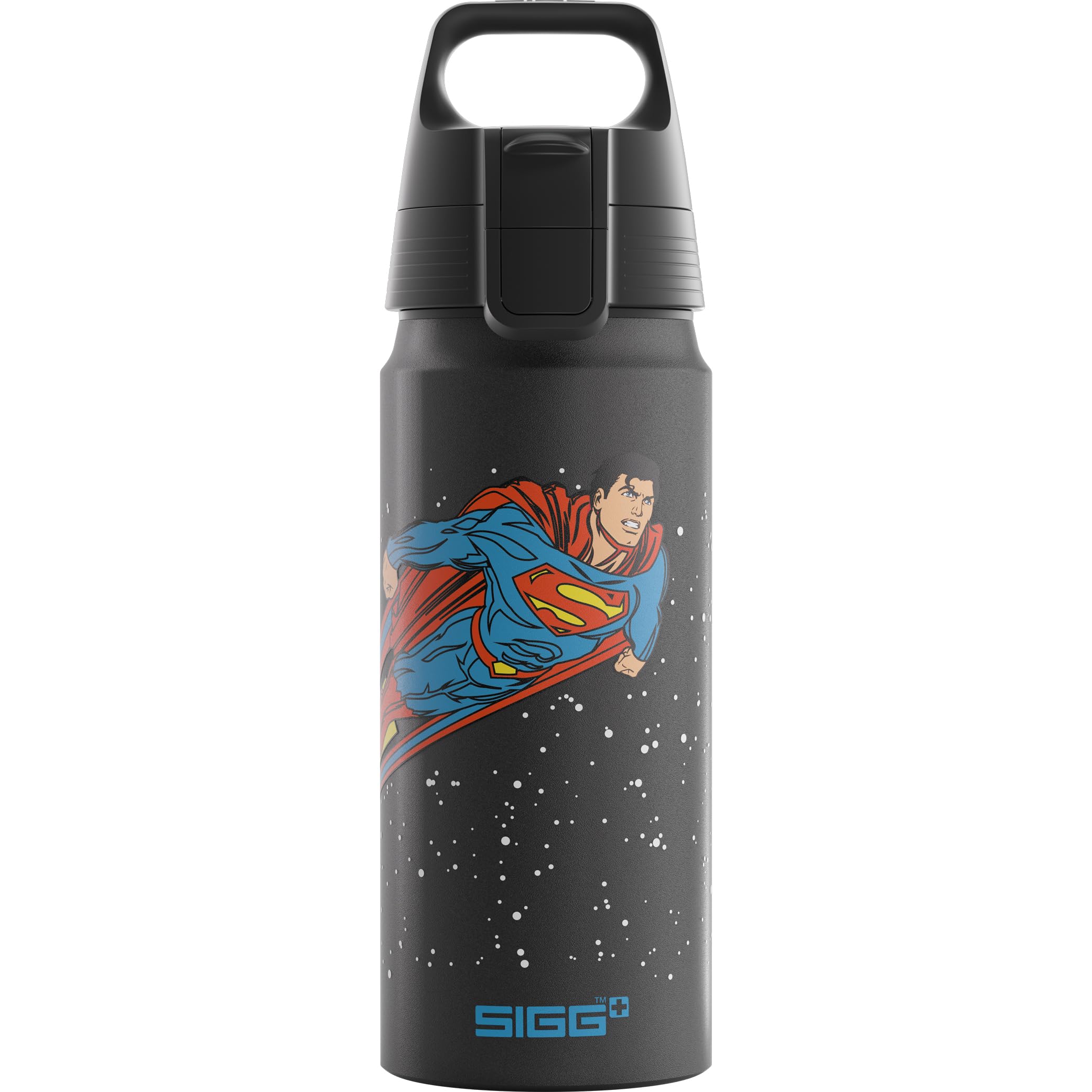 Sigg - Aluminium Water Bottle For Kids - WMB ONE Superman - Suitable For Carbonated Drinks - Leakproof - Lightweight - BPA Free - CO2 Neutral Certified - School & Sports - Black - 0.6L