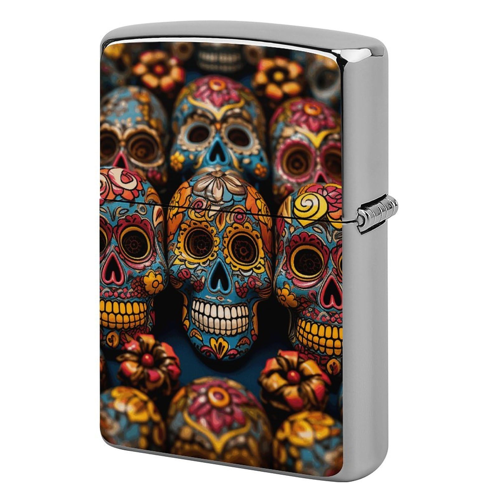 Colorful Sugar Skulls Lighter Cover for Men, Personalized Lighter Case for Birthday Gift, Flip-Top Lighters Protective Cover, Portable Lighters Shell for Outdoor, Travel