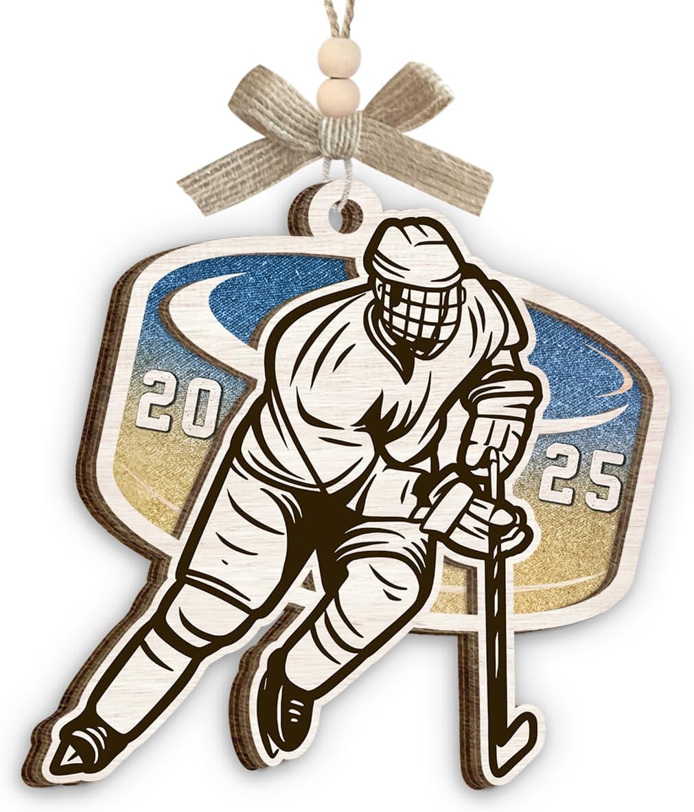 Ice Hockey Christmas Ornament 2025 - Ice Hockey Gifts for Player Coach Team Friend, Sport Ornament for Men Women, Wooden Christmas Ornaments for Tree Decor - Holiday Keepsake & Xmas Gift Exchange Idea