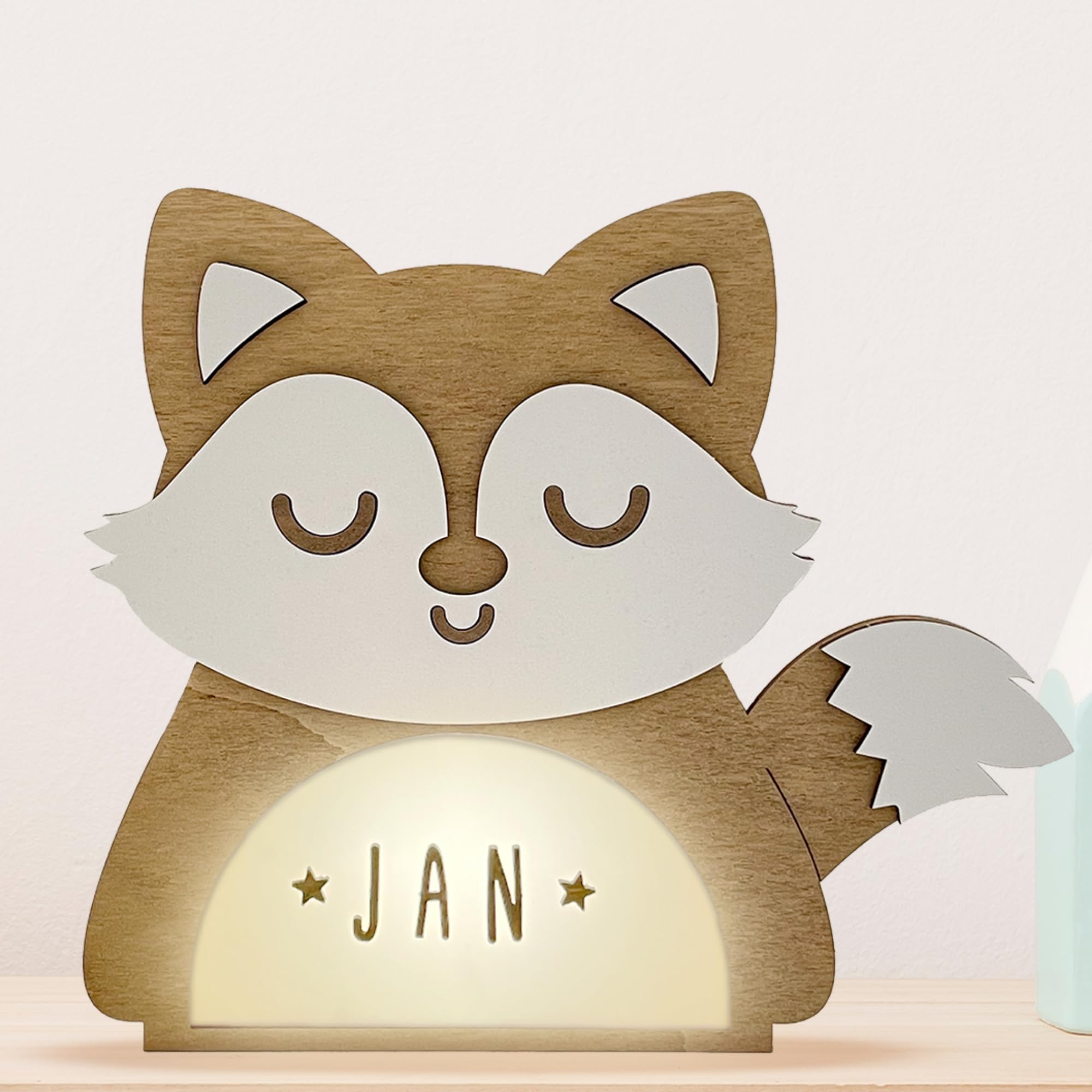 WONDEE Lampe Veilleuse Bébé Personnalisable - Écureuil Bois Avec Lettres - Cadeau Naissance Garçon/Fille - USB-C Ou Piles