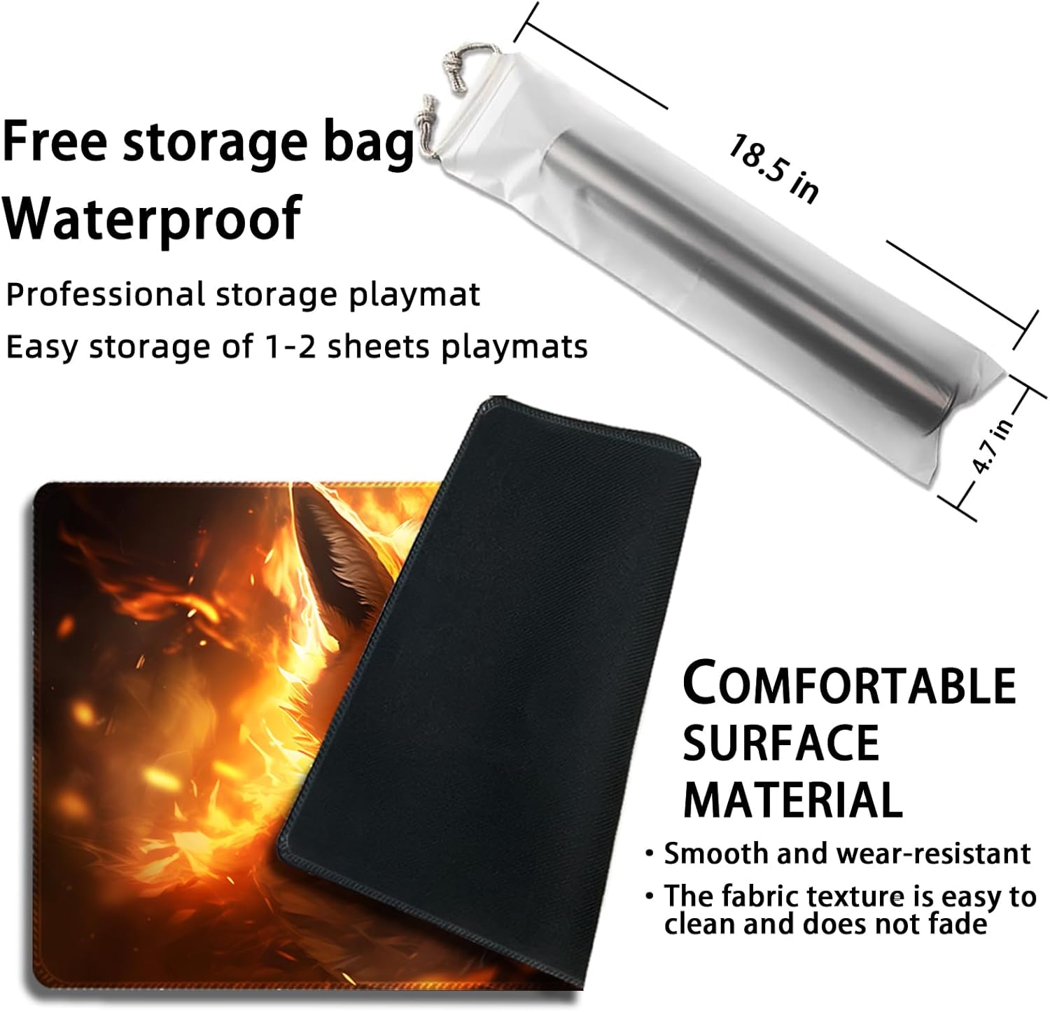 Playmat for MTG with Free Storage Bags, Game Mat 24 x 14 inches TCG and Board Game Mats for Cards (Flame Fox-Regular)