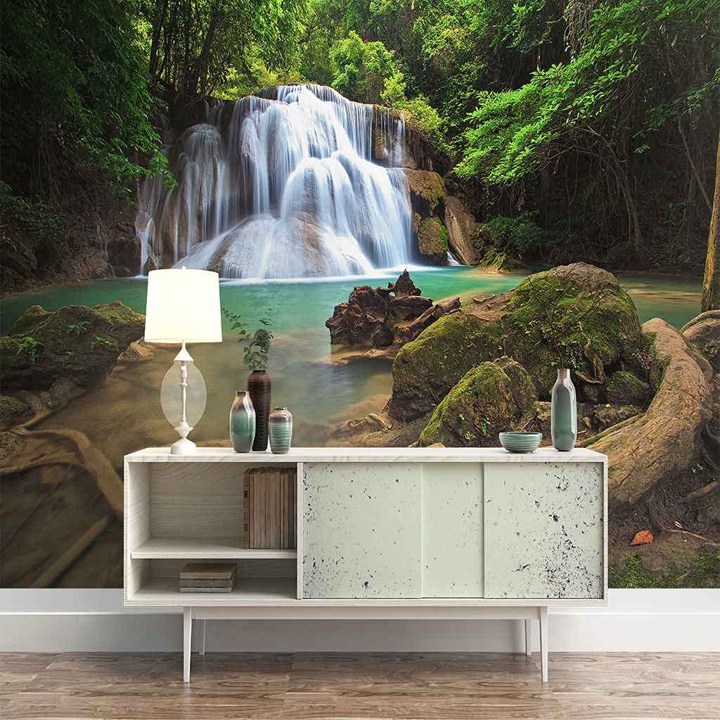 Papier Peint Photo Cascade Forêt 200x140 Affiche Murale Géante Trompe Oeil 3D