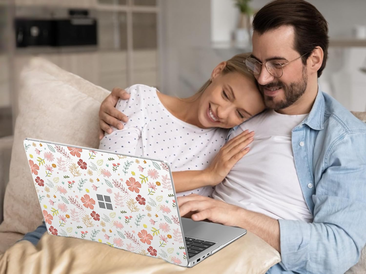 AKIT Compatible with 15 inch Microsoft Surface Laptop 7 Case Touchscreen Model 2037, Durable Scratch-Resistant Hard Shell with Cute Pattern + Keyboard Cover+ Screen Protector, Abstract Floral - Image 7