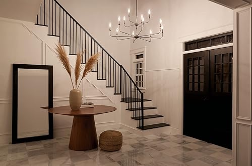 Vista 88 de Kichler Pallas 52517BK - Lámpara de techo de 8 luces en color negro, con persianas cónicas de lino opcionales para vestíbulo, sala de estar