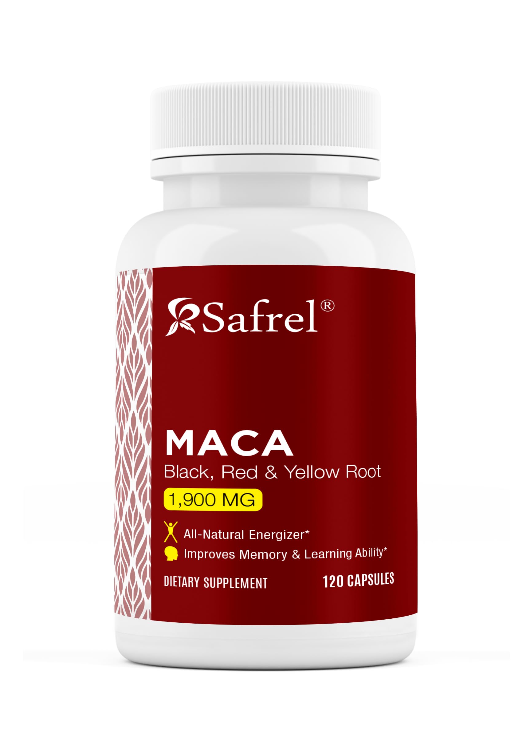 Safrel Suplemento de Maca Peruana Orgânica Preta, Vermelha e Amarela 1900 mg por porção 120 cápsulas veganas