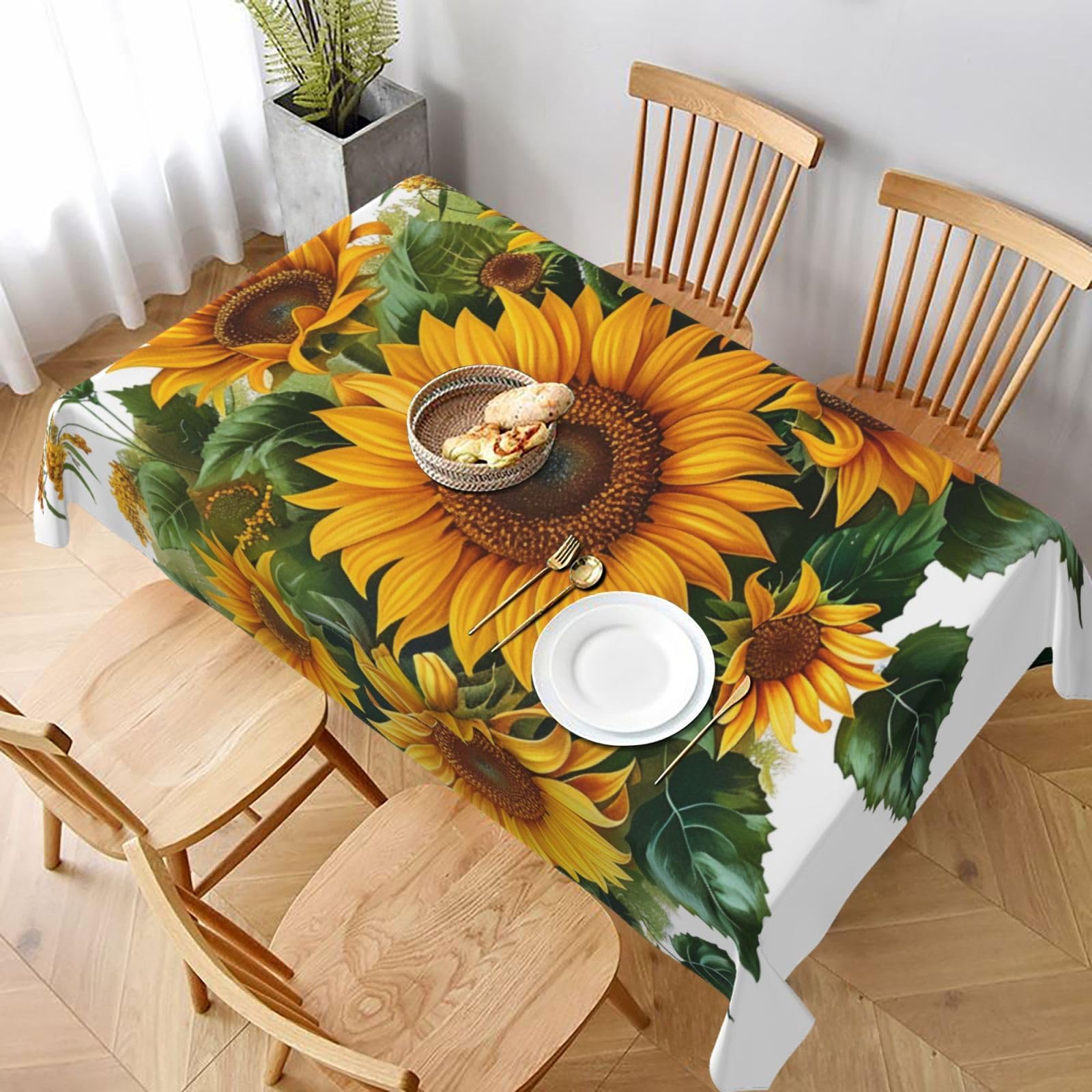 WPKJU Sunflowers Art Printed Tablecloth 60x90 in Water Resistant Table Cover Washable Rectangle Table Cloth for Dining Tables