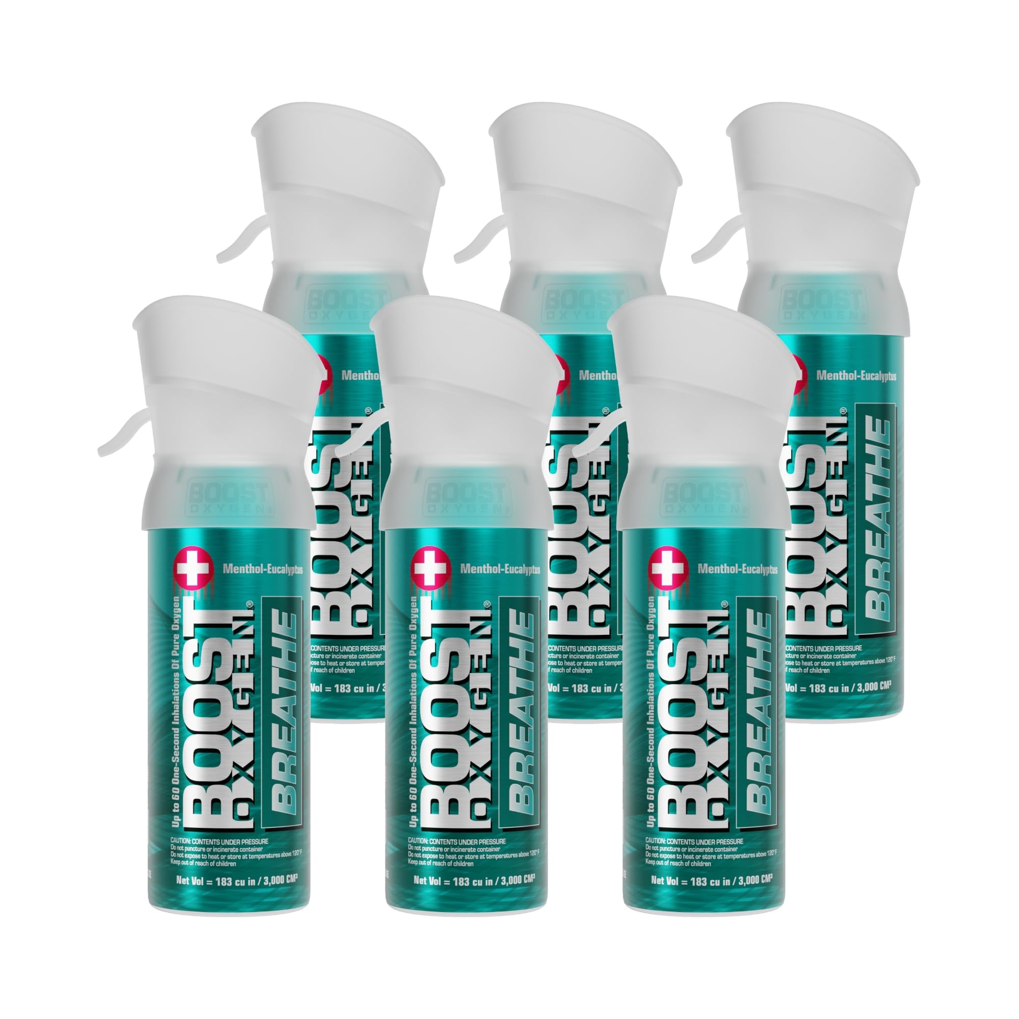 Boost Oxygen Pocket Size Breathe Menthol-Eucalyptus Aroma 3L Canister | Respiratory Support for Altitude, Performance & Health (6 Pack)