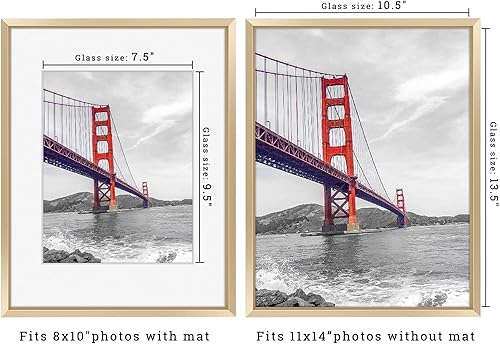 Vista 126 de Frametory - Colección de marcos de metal para fotos, marco de aluminio para fotos con alfombrilla de color marfil y cristal real Dorado