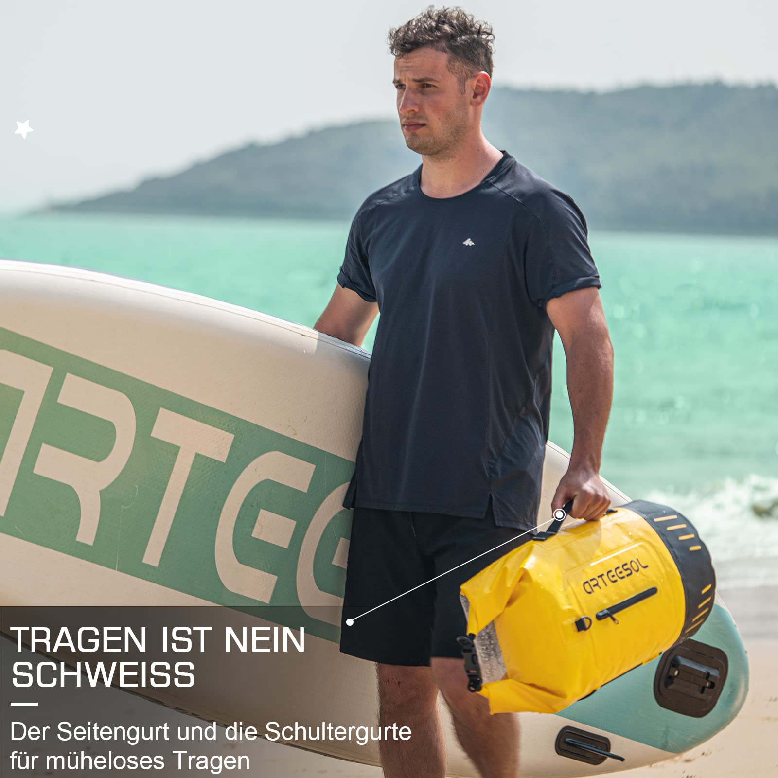 Sac à dos étanche - 20 l, 30 l, 40 l, 45 l - Sac à dos étanche pour kayak, canoë, camping, trekking, randonnée, voile ou autres sports nautiques, jaune, 45L