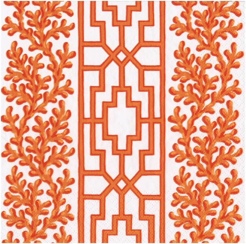 Caspari Coral And Trellis Coral Luncheon Napkins - 20 Luncheon Napkins per Pack