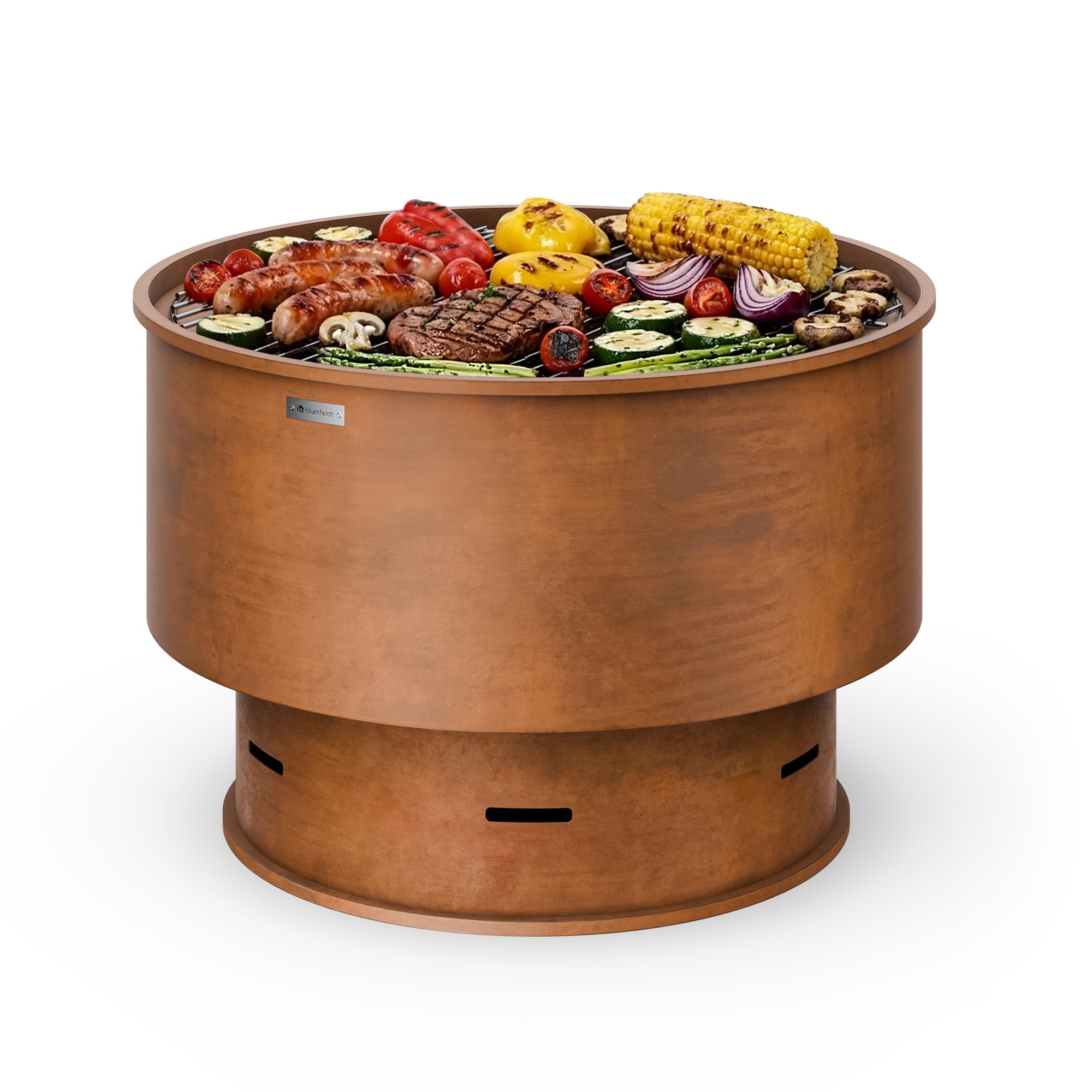 Blumfeldt Pompeji Fire Pit with Grill – 3-in-1 Fire Bowl, Grill & Table, Low-Smoke Design, Steel Construction, Accessories Included Orange