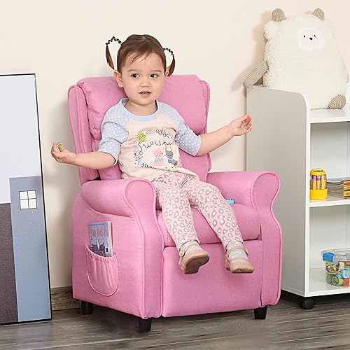 Miniatura 2 de Qaba Kids Recliner Chair Children Sofa Angle Adjustable Single Lounger Armchair Gaming Chair with Footrest 2 Side Pockets for 3-5 Years, Light Pink