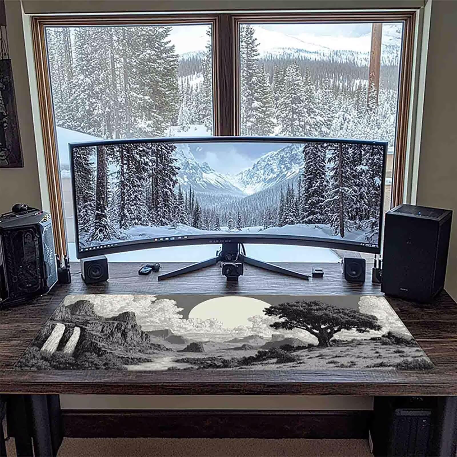 Grau Mauspad 80x40cm Schreibtischunterlage Landschaft Mauspad Gaming Leicht zu Reinigende, Rutschfest Tischunterlage Schreibtisch, Verbessert Präzision und Geschwindigkeit für Home Office Deko 7190-2m