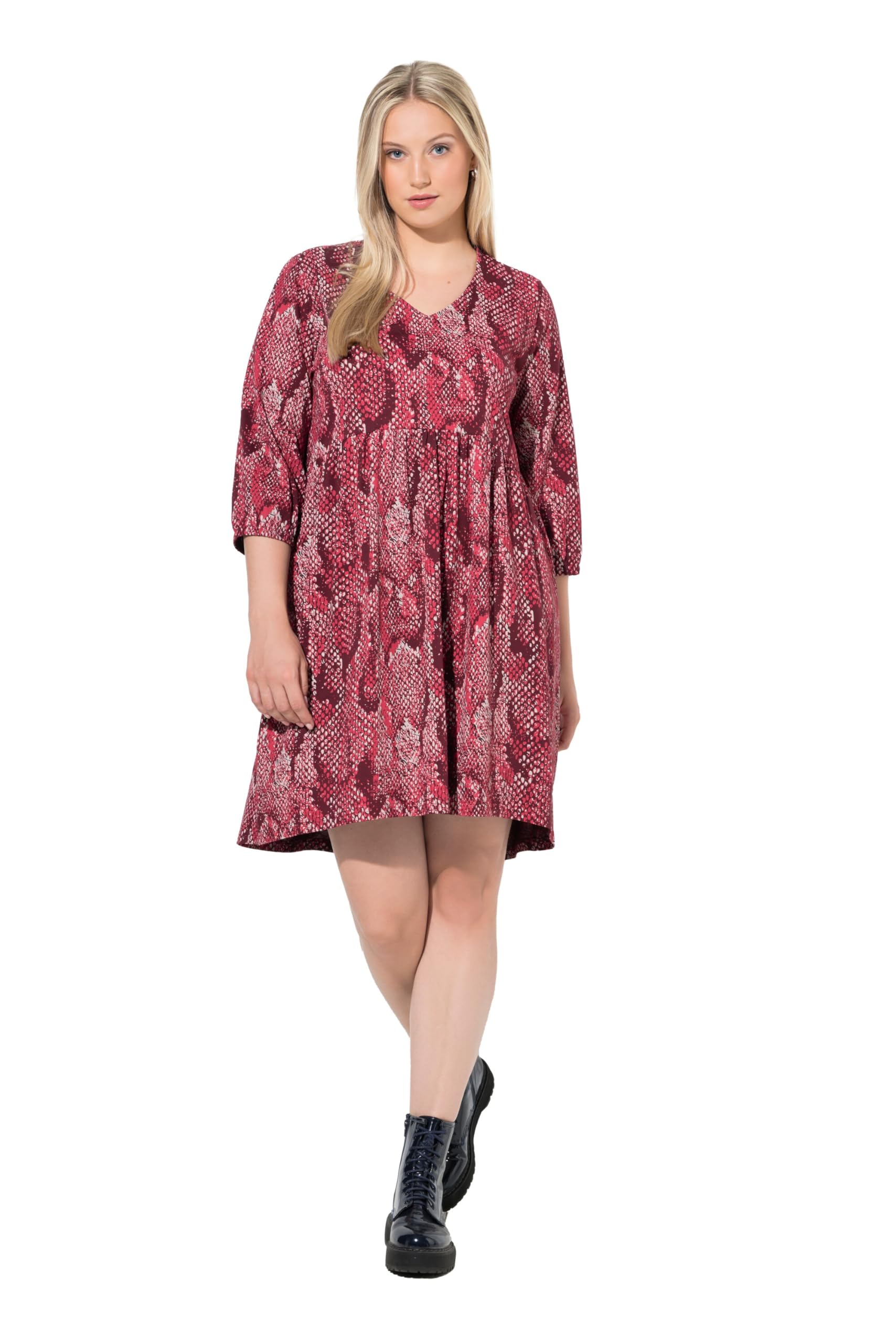 Ulla Popken Damen große Größen Übergrößen Plus Size Jerseykleid, Animaldruck, A-Linie, V-Ausschnitt, 3/4-Arm 844945