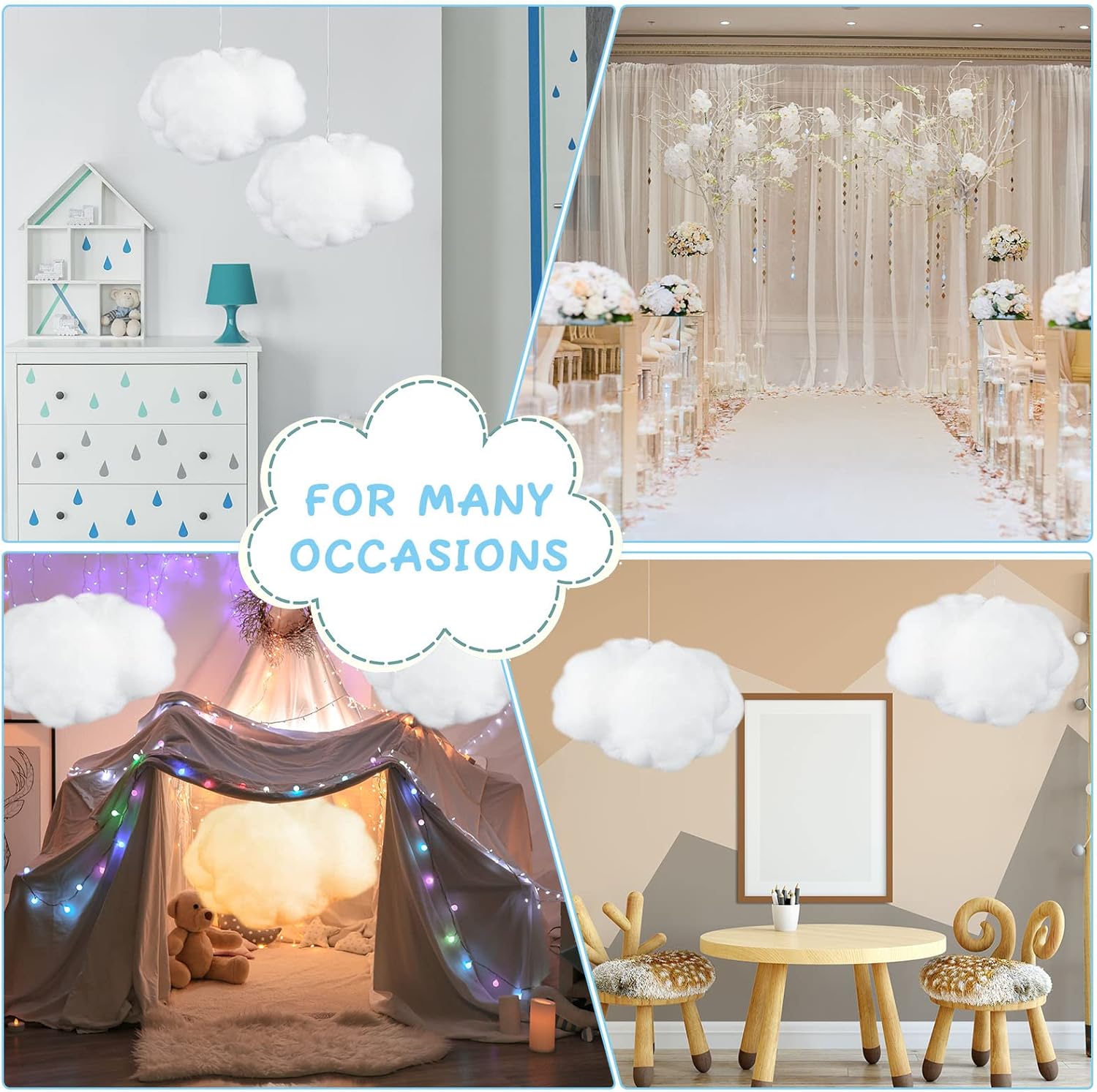 Jetec 12 Pieces Artificial Cloud Props Imitation 3D Cloud Shape Hanging Decorations Room DIY Decorative Hanging Ornament for Wedding Party Stage Show Decor (Large Size)