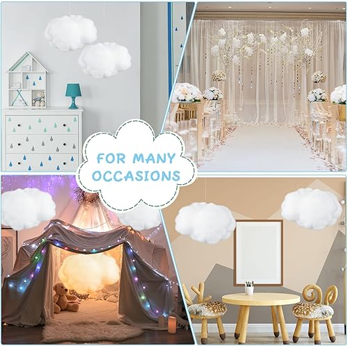Miniatura 5 de Jetec 6 piezas de decoración de nube artificial en forma de nube 3D, decoración colgante para habitación, adorno colgante decorativo para boda