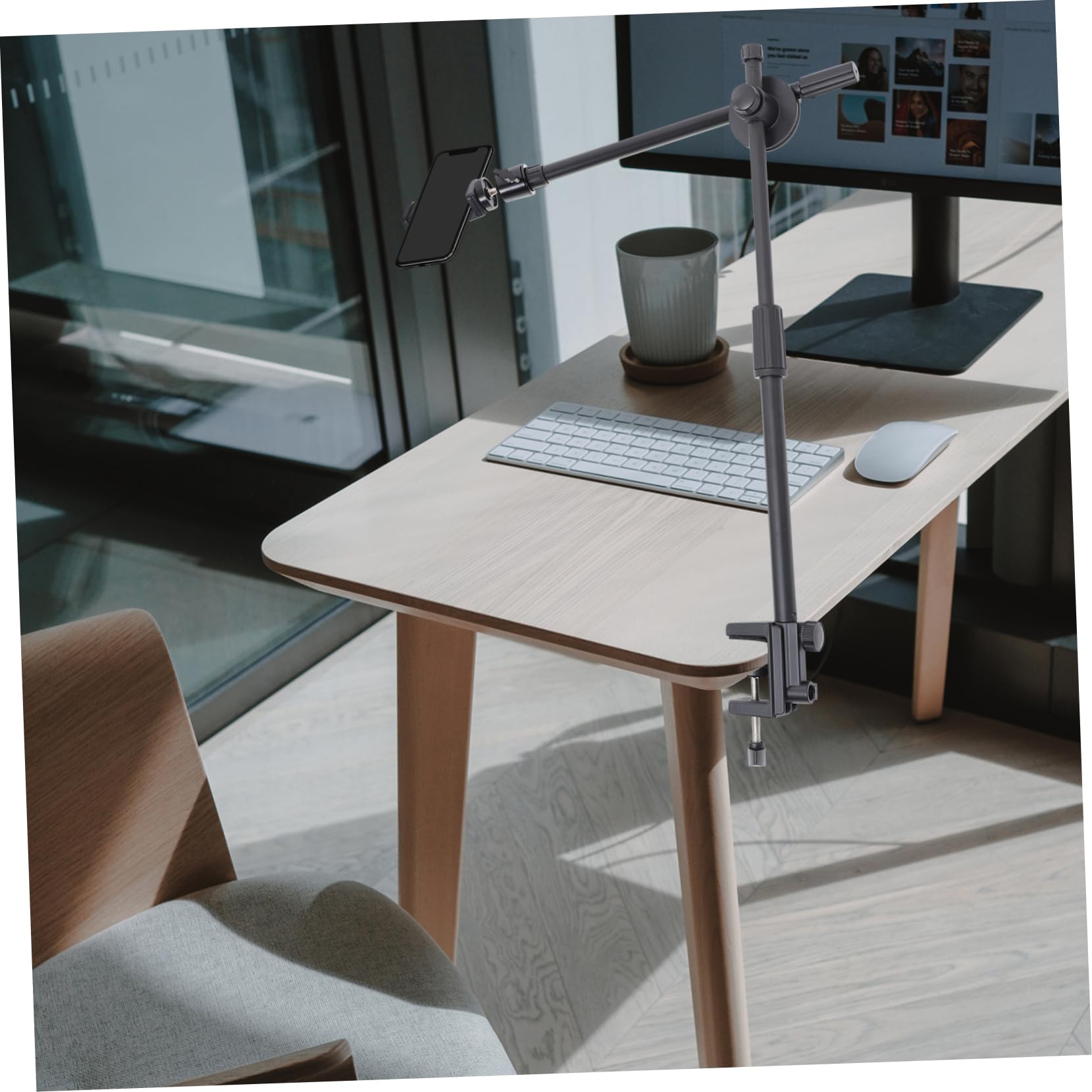 POPETPOP Soporte para Teléfono Móvil de Escritorio y Cabecero, Brazo Flexible Articulado 360°, Ajustable, Negro, para Grabación de Vídeo