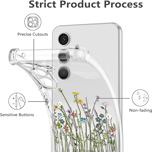Miniatura 4 de RALEAVO Funda protectora transparente de TPU suave con esquinas reforzadas, para Samsung Galaxy A14 5G, diseño floral, delgada y bonita, para niñas
